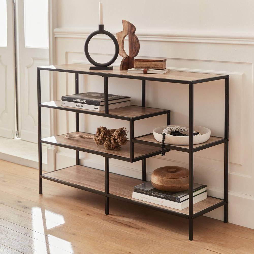 sweeek 5-level Industrial Bookshelf In Metal & Wood Effect in Light Brown