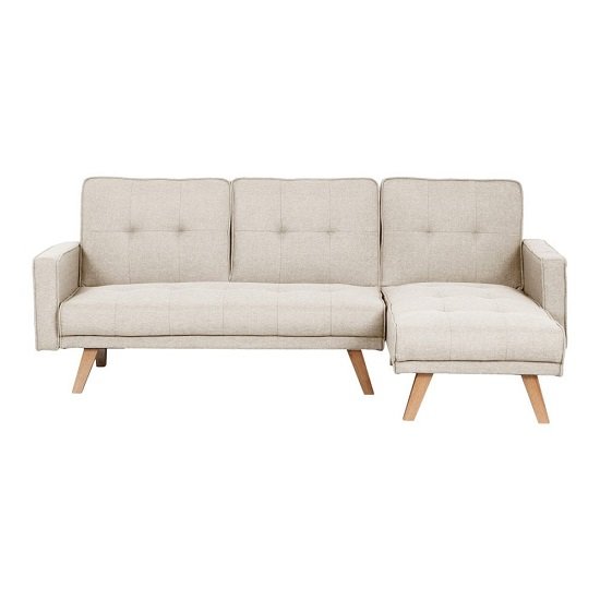 Cornis Corner Sofa Bed In Beige Fabric With Wooden Legs