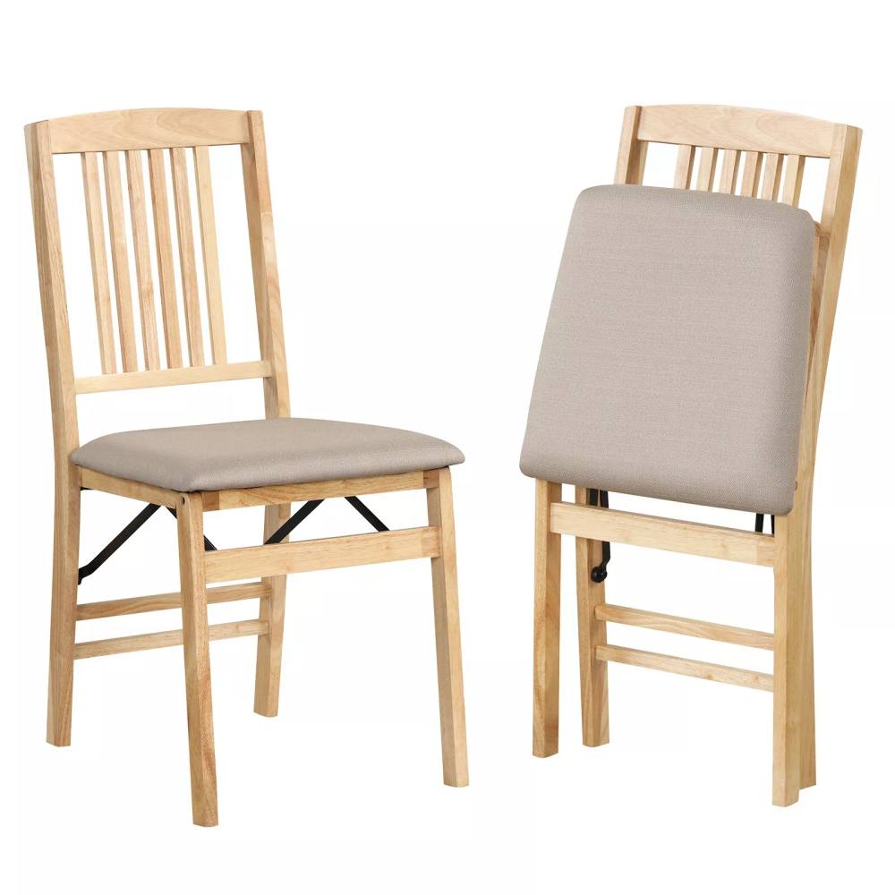 Costway Folding Dining Chairs Set of 2 Foldable Upholstered Kitchen Chairs in Beige