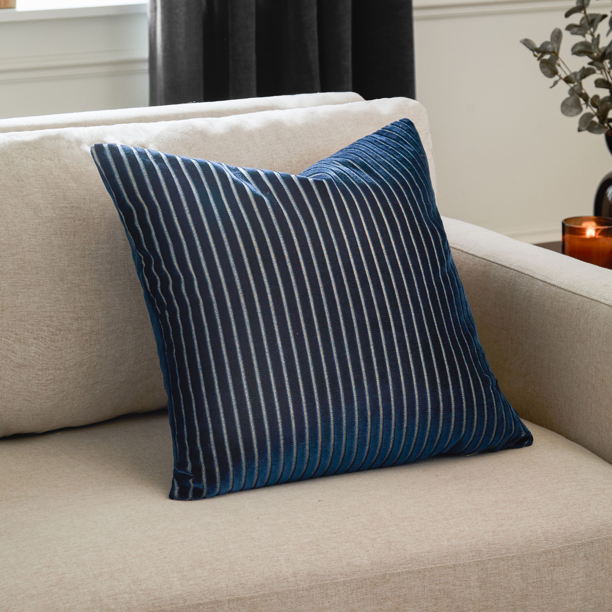 Paoletti Savoy Stripe Velvet Cushion in Navy