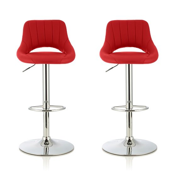 Shello Bar Stool In Red Faux Leather With Chrome Base In A Pair