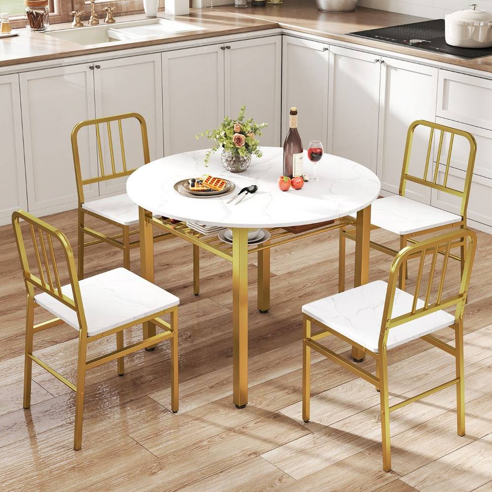 Costway 5 Piece Dining Table Set Round Kitchen Table & 4 Chairs in White