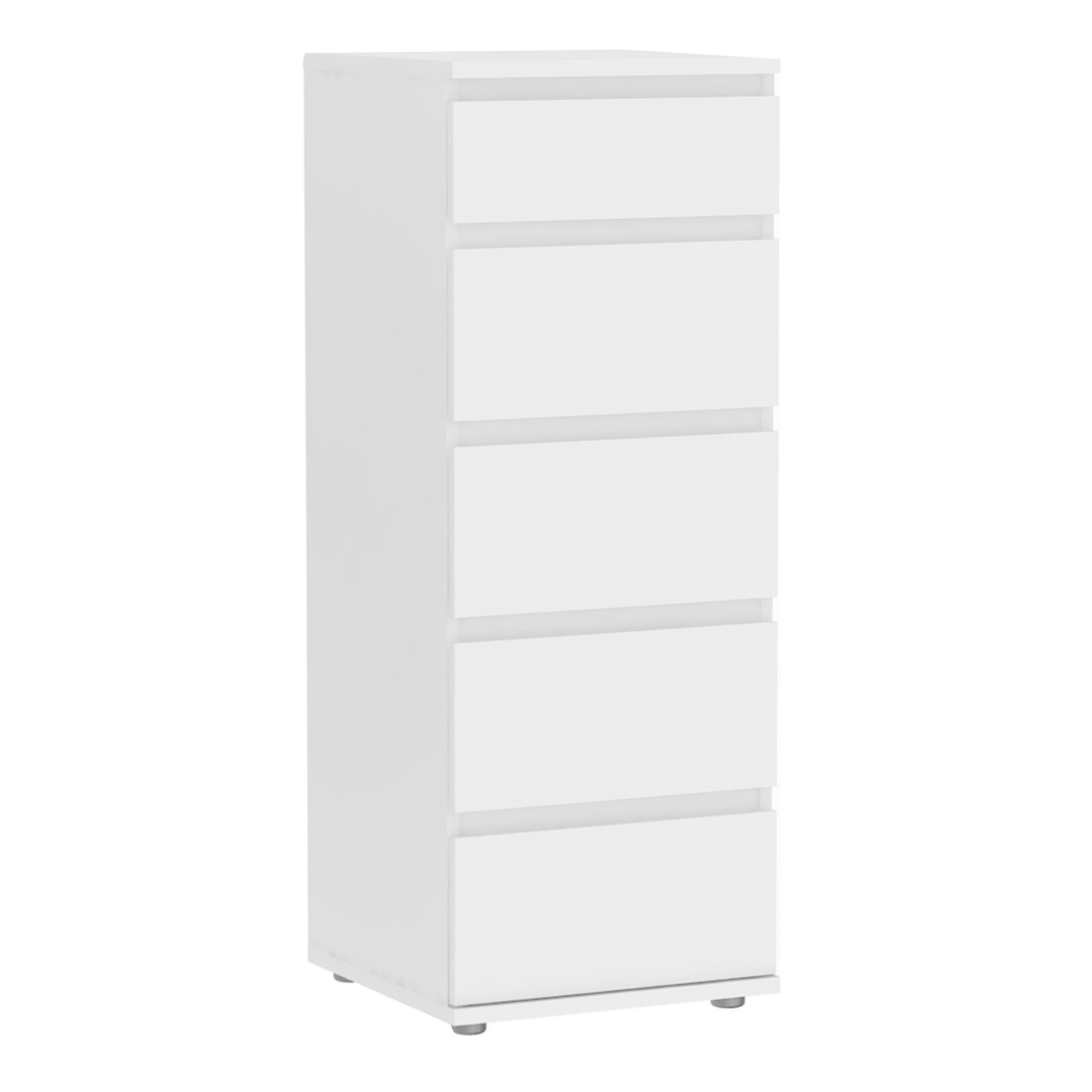 Furniture To Go Nova Narrow Chest of 5 Drawers in White