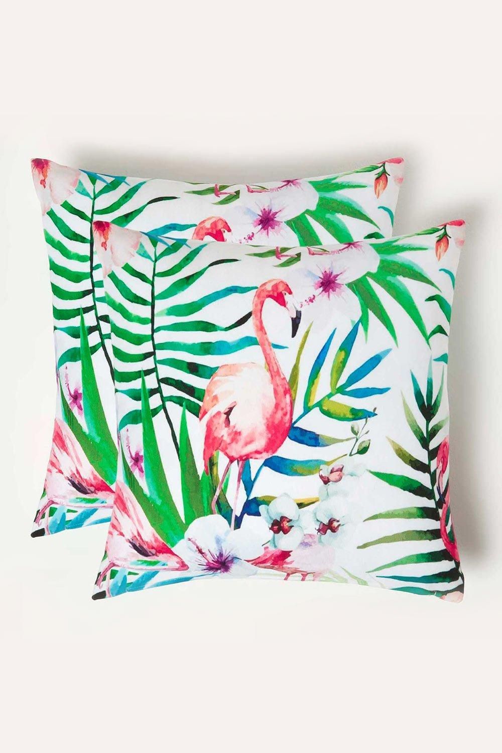 Homescapes Luxury Waterproof Pink Flamingo Outdoor Cushion 45 x 45 cm, Set of 2