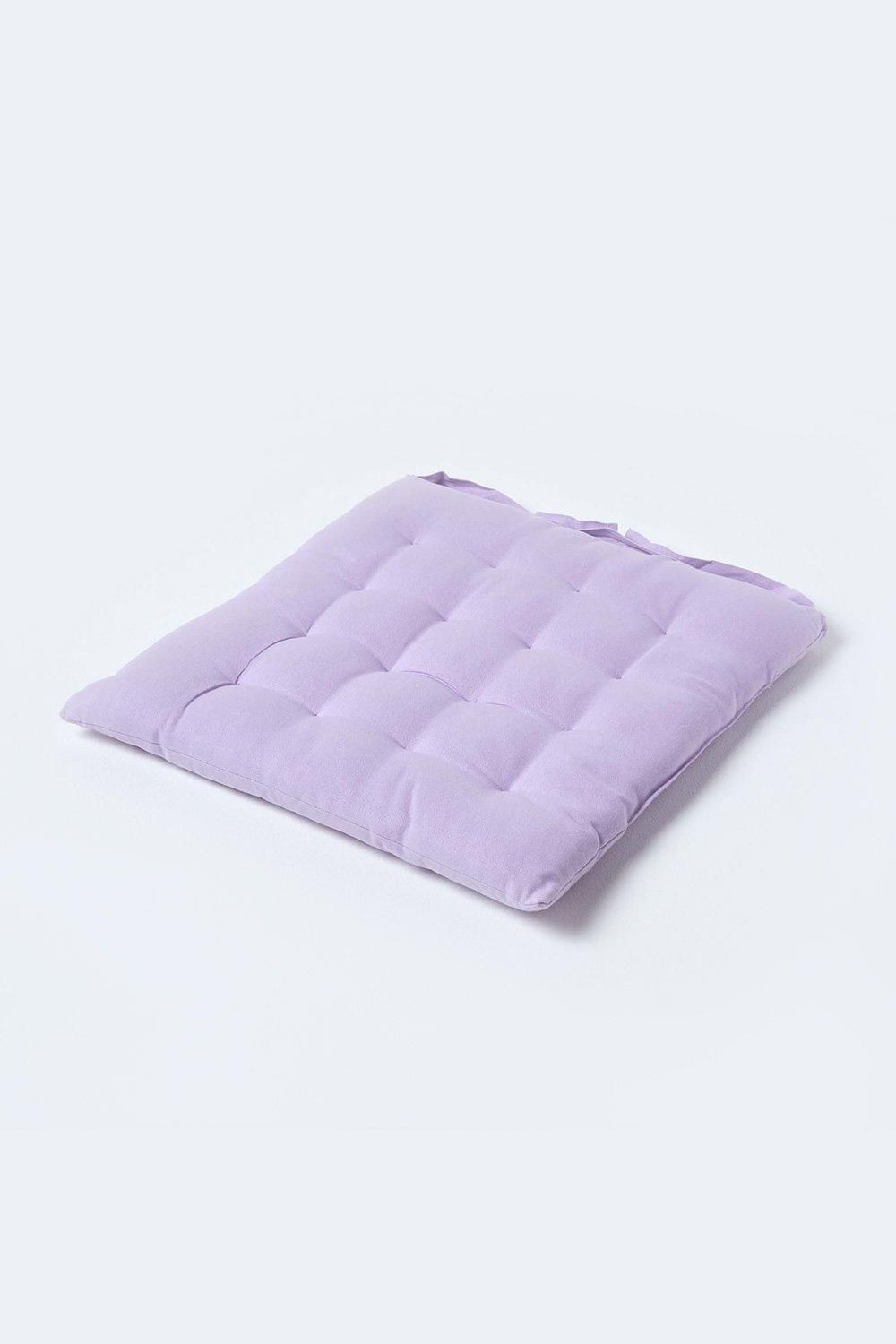 Homescapes Seat Pad Luxury 100% Cotton Indoor Outdoor Garden Cushion, Button Tie, 40cm in Mauve