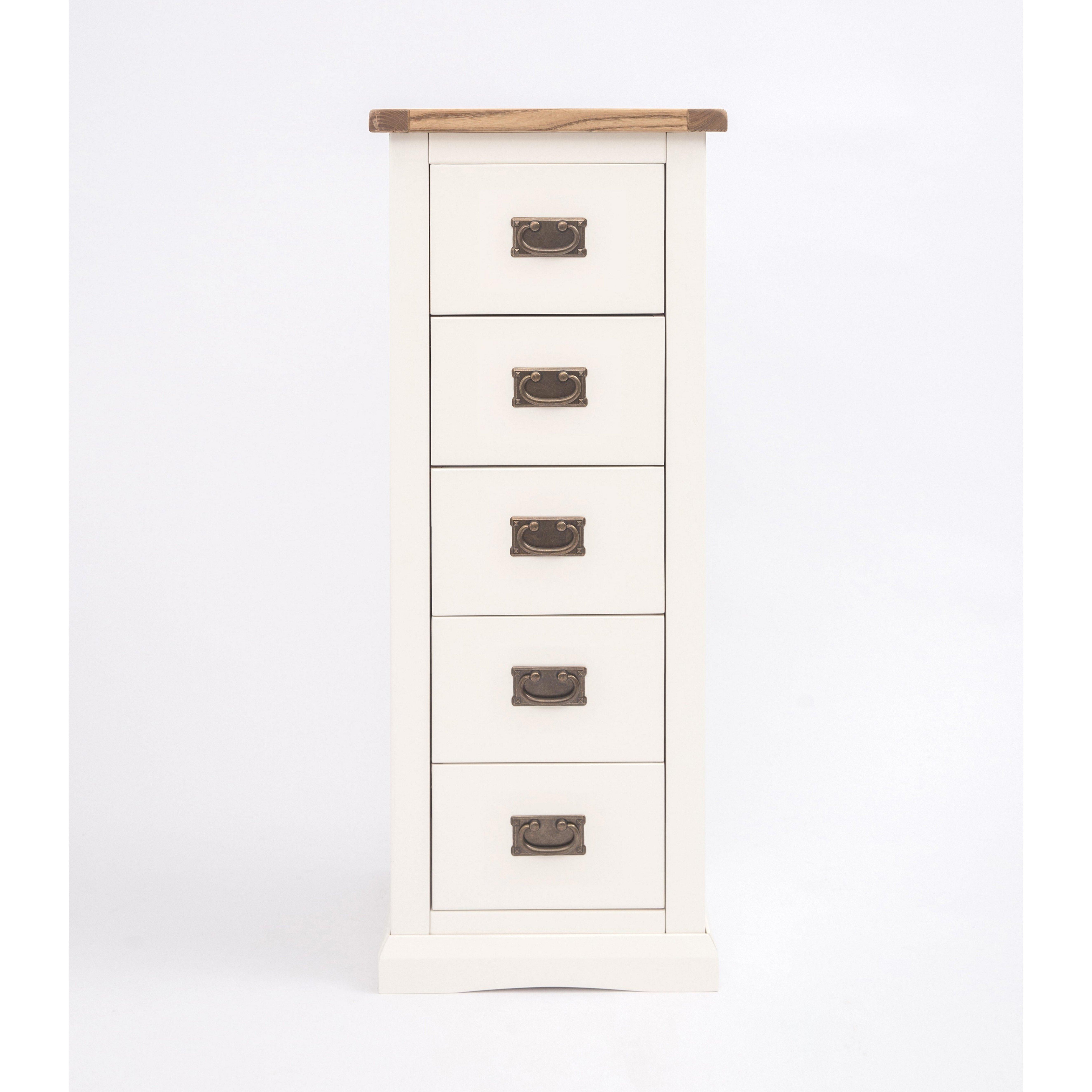 Cabinet Bits Cosenza 5 Drawer Narrow Chest of Drawers Bras Drop Handle in Off-White