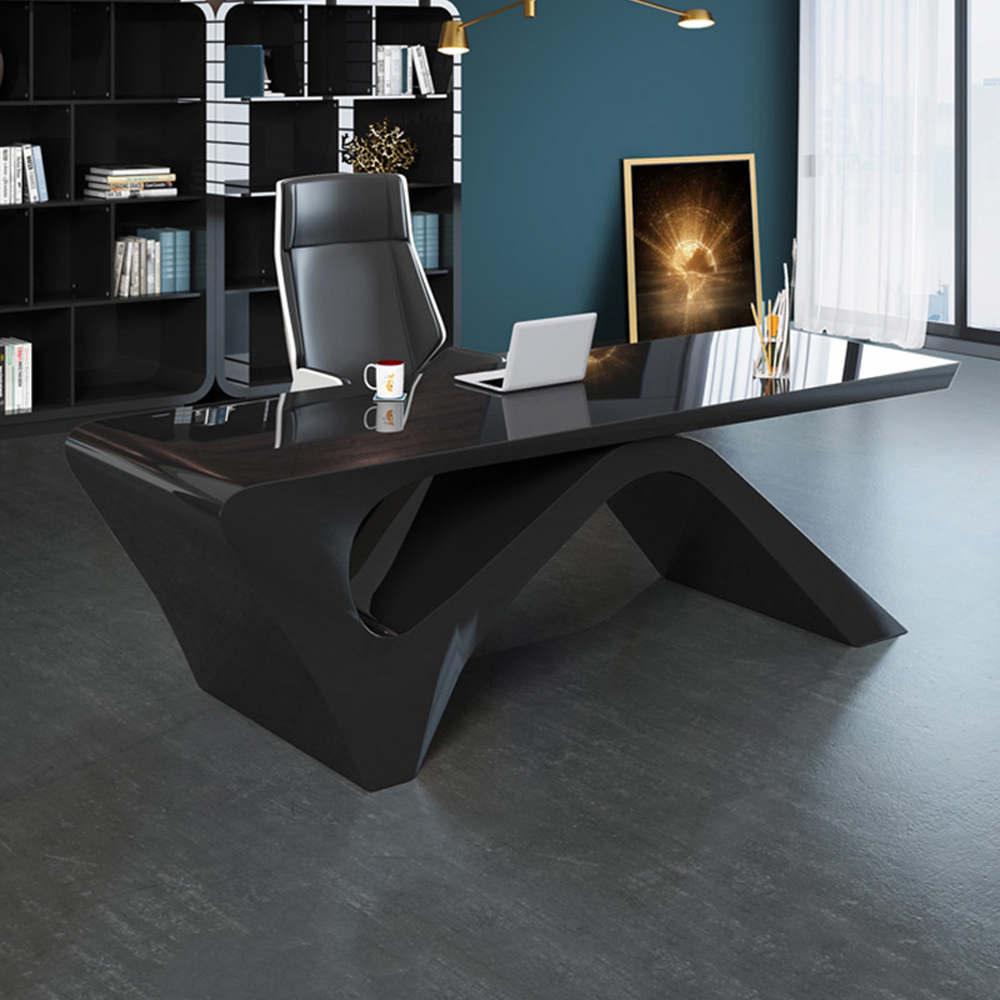 Modern Black Computer Desk Rectangular Office Desk with Pedestal Base (1800mm)