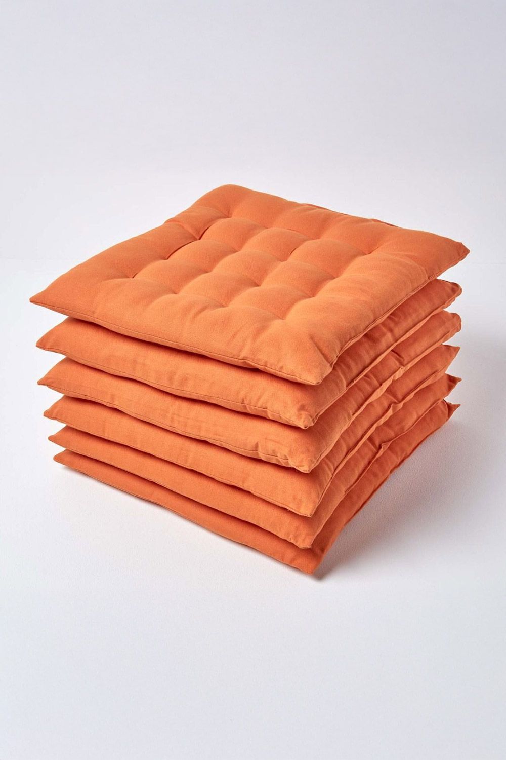 Homescapes 6 Pack Seat Pads Luxury 100% Cotton Indoor Outdoor Garden Cushion, 40cm in Burnt Orange