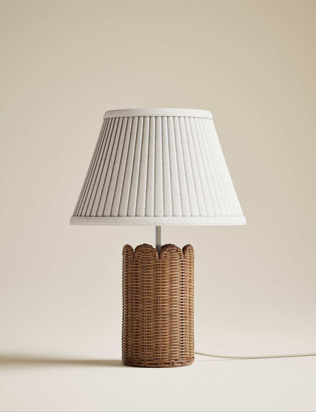 M&S Wicker Scalloped Table Lamp Natural