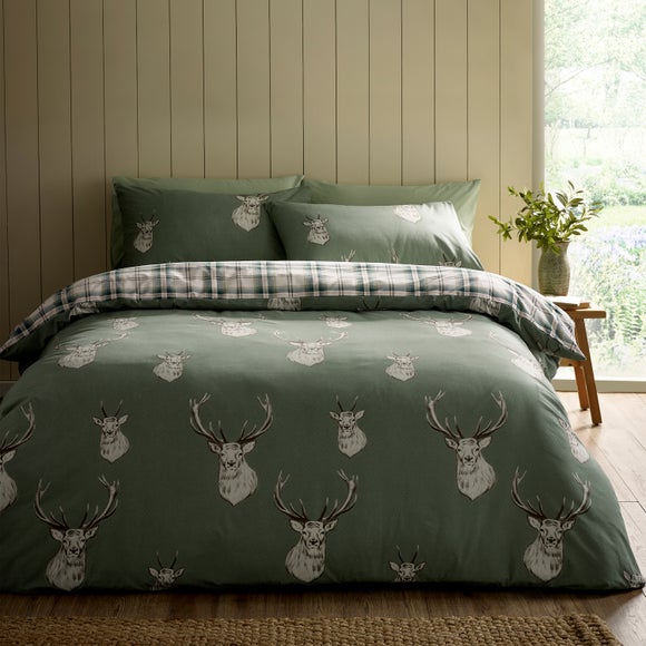 Catherine Lansfield Stag Check Polycotton Duvet Cover & Pillowcase Set