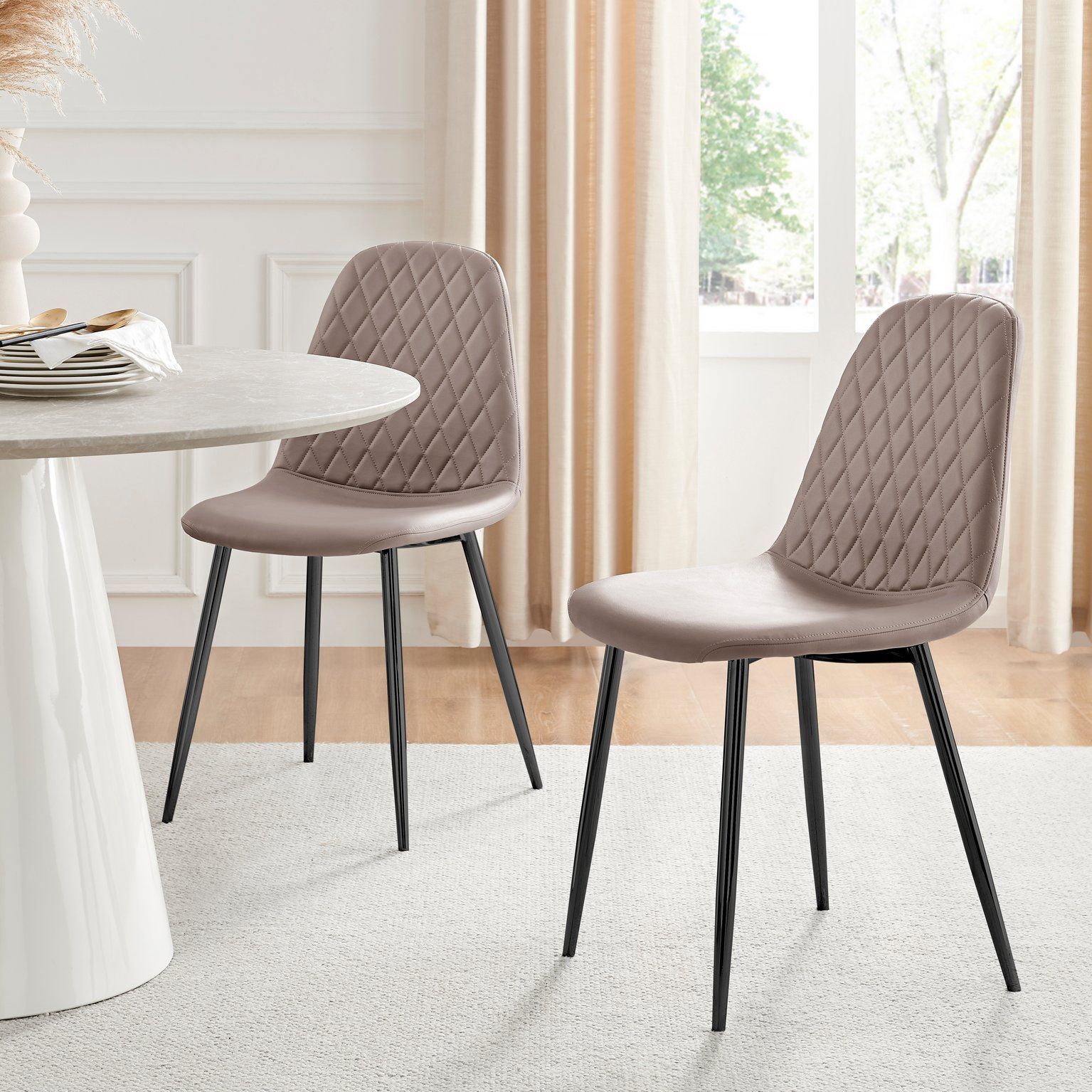 FurnitureboxUK 2x Corona Black Leg Faux Leather Dining Chair in Beige