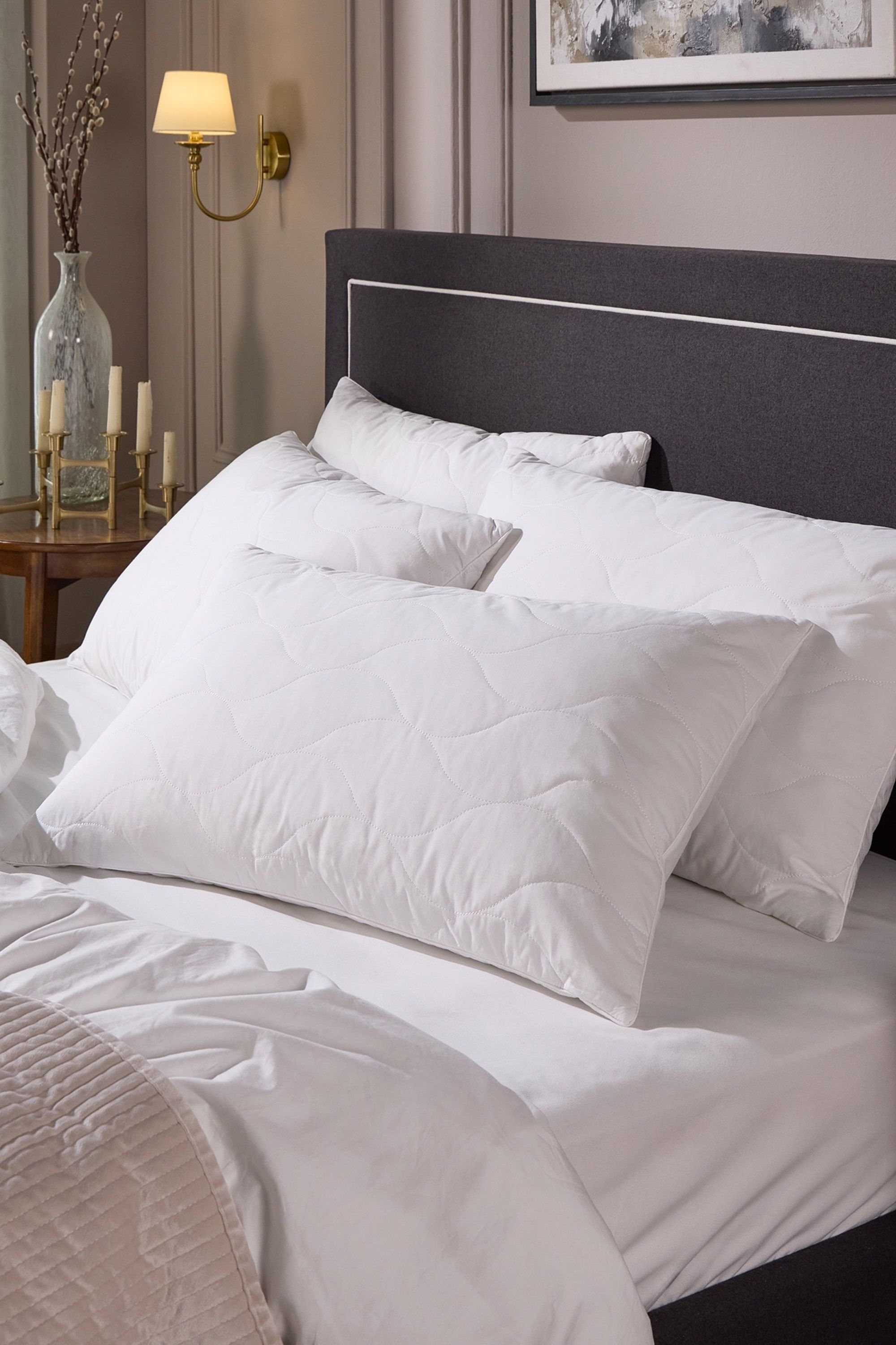 Snuggledown Luxury Cotton Quilted Pillow, Firm Support, 4 Pack in White