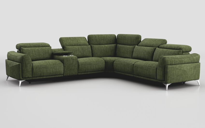 Green Fabric Gattolino 2 Corner 2 Static Sofa with Manual Head Tilt & Console