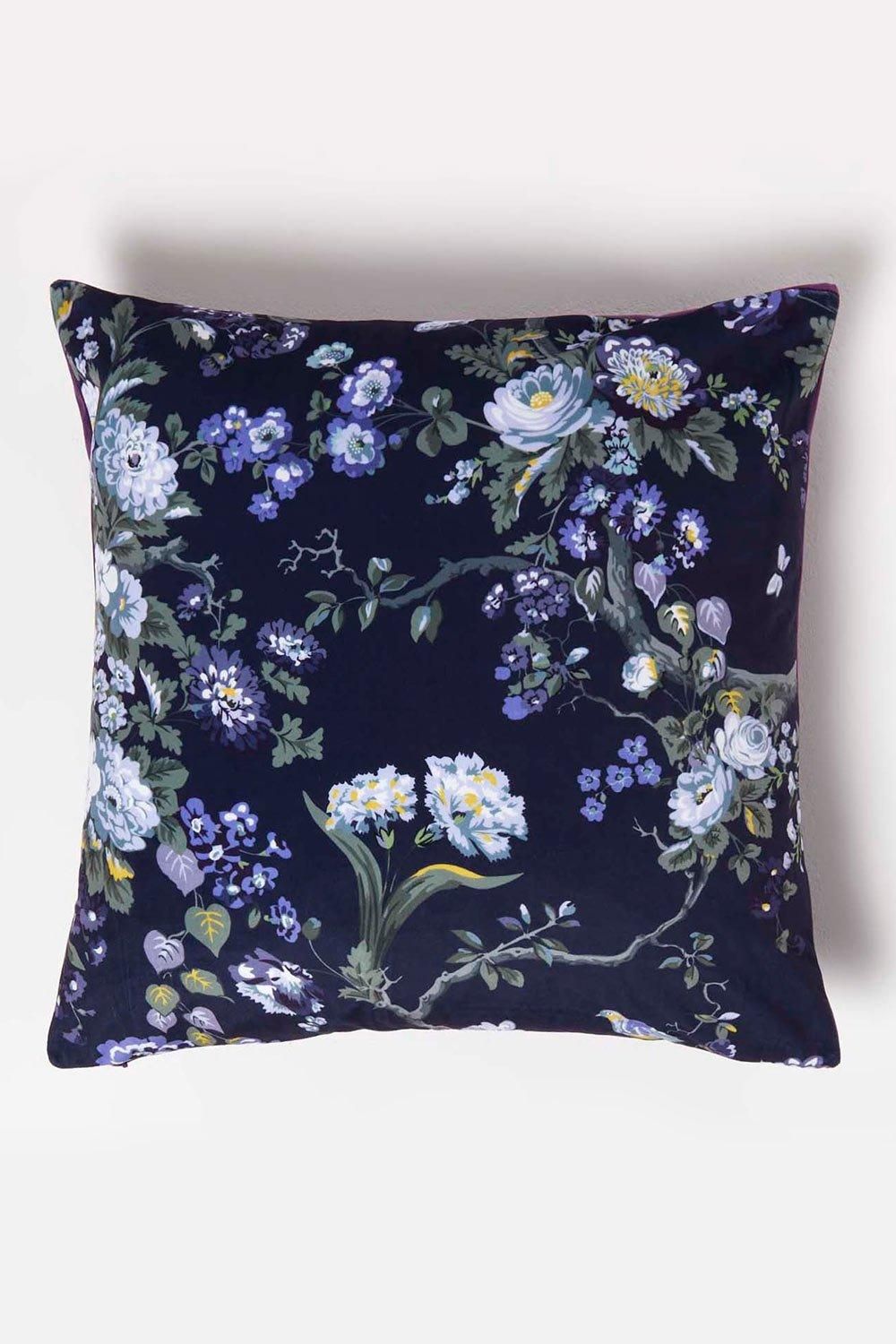 Homescapes Floral Midnight Garden Purple Filled Velvet Cushion 46 x 46 cm