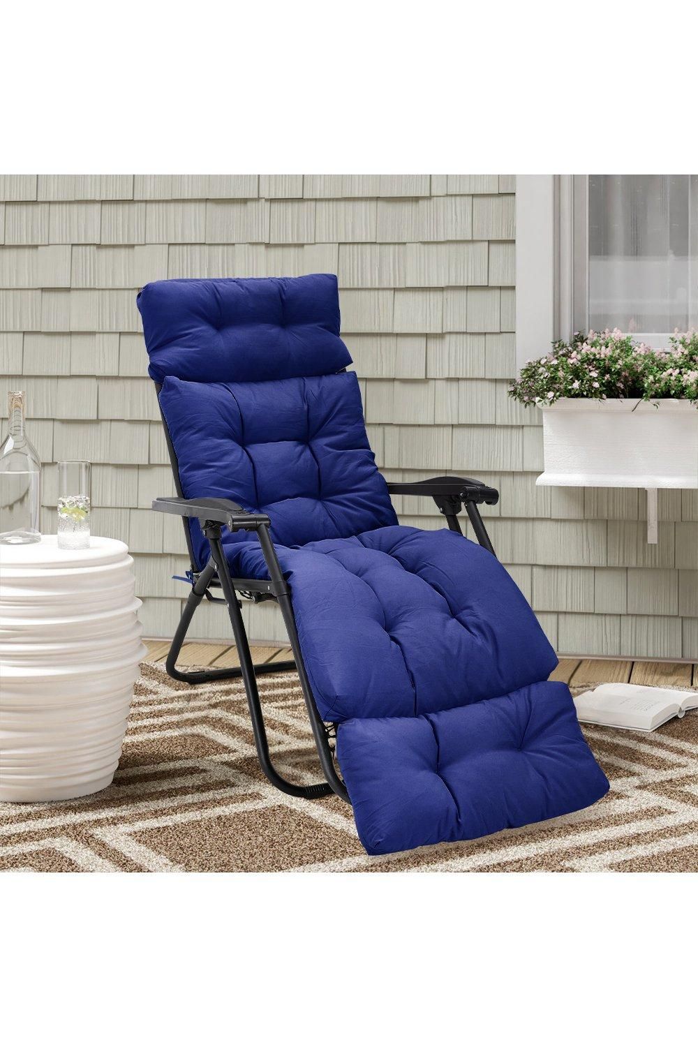 Garden Sanctuary 180cm W x 55cm D Navy Blue Thickened Lounger Cushion with Anti-Slip Cover