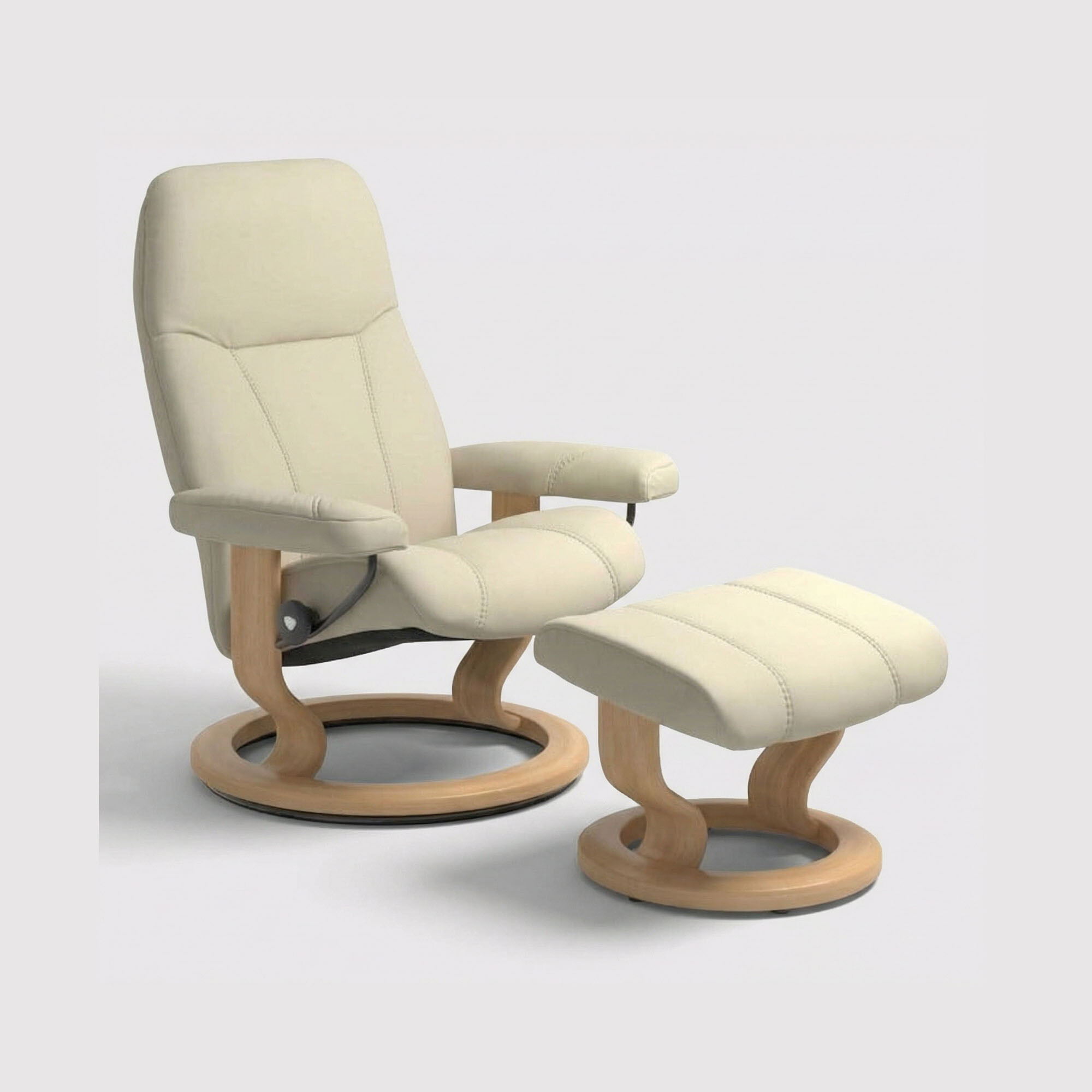 Stressless Consul Small Recliner Chair & Stool, Neutral Leather | Barker & Stonehouse