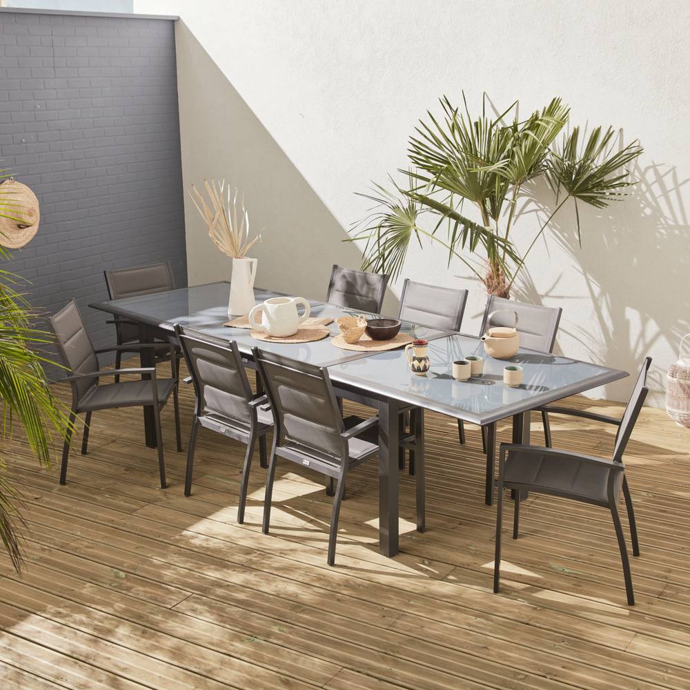 sweeek 8-seater Extendable Aluminium Garden Table Set With Chairs in Dark Grey