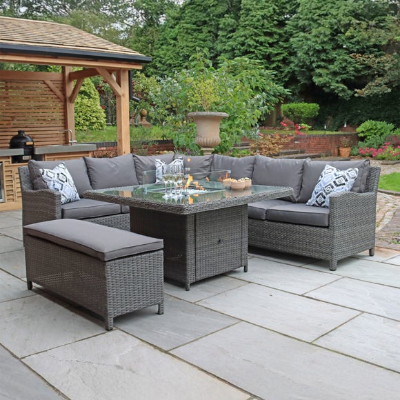 Paris 7 Piece Deluxe Modular Corner Dining Set with Square Firepit