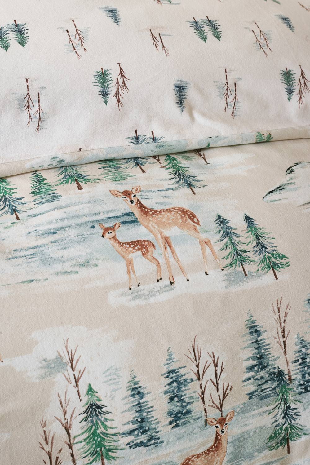 Catherine Lansfield Brushed Christmas Deer Cotton Reversible Duvet Cover Set in Natural 4