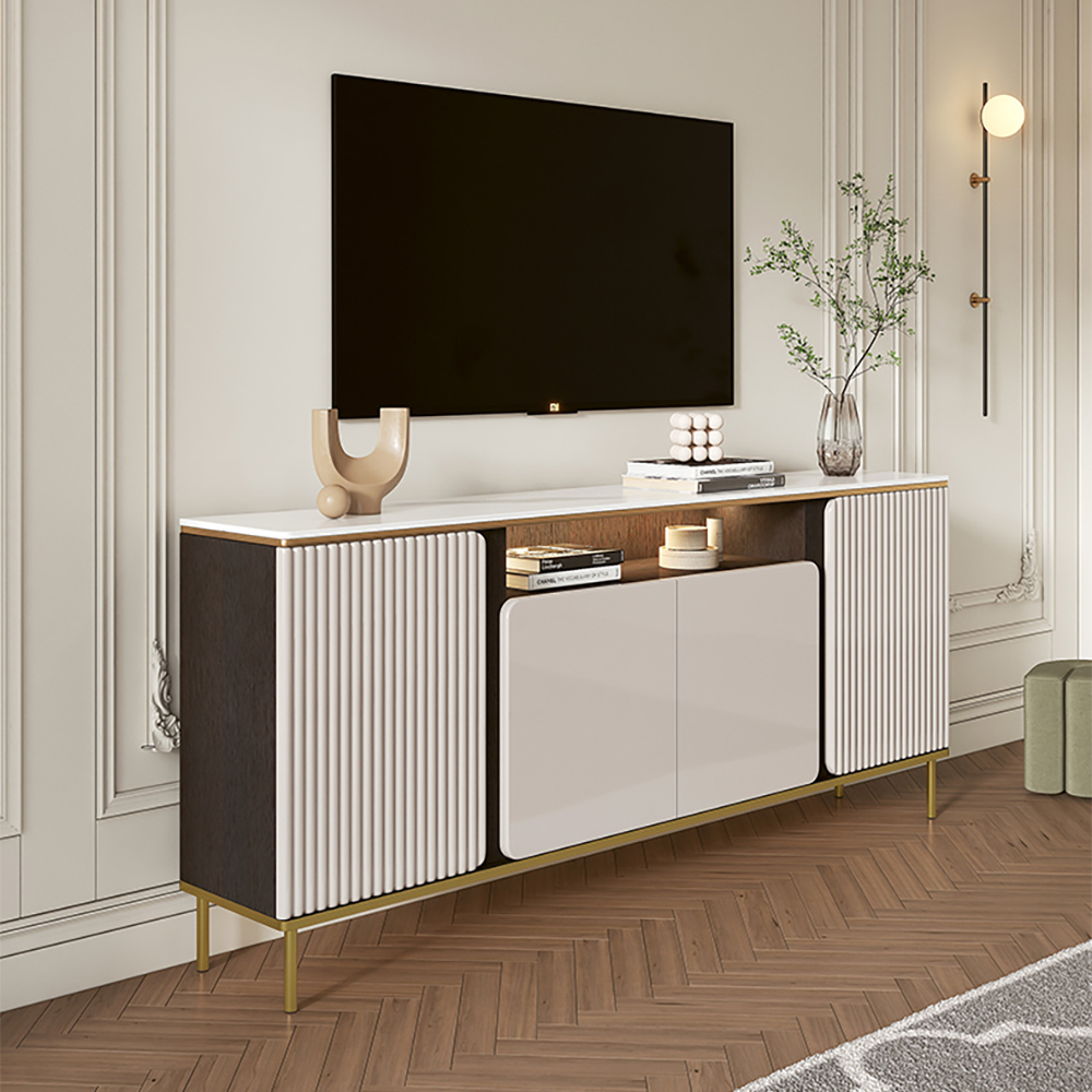 1800mm Sintered Stone Top Tall Beige TV Stand with 4 Doors & 5 Shelves