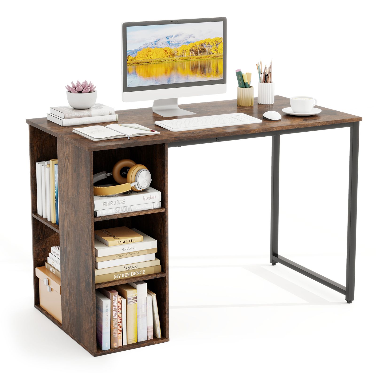 Costway 115 CM Computer Desk Modern Home Office Desk in Brown