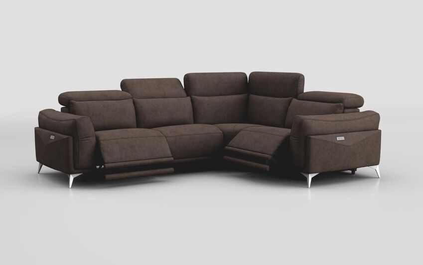 Brown Fabric Gattolino 1 Corner 2 Power Sofa with Manual Head Tilt