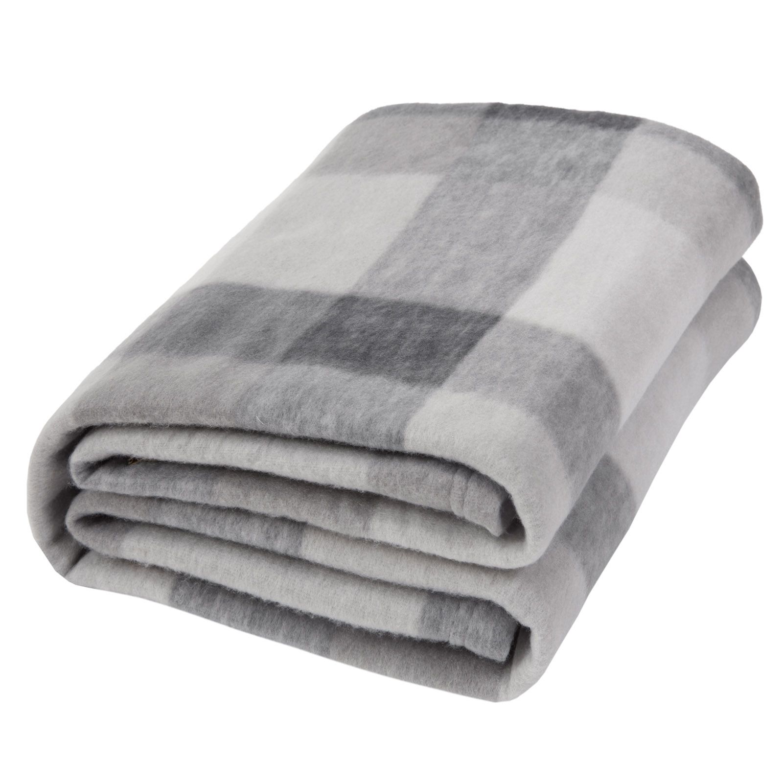 OHS Tartan Check Fleece Throw Winter Warm Soft Blanket in Light Grey