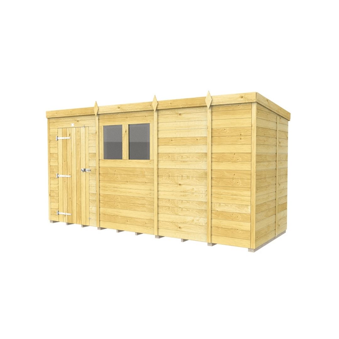 Buttercup Farm 13 x 5 Feet Pent Shed - Single Door W/ Windows - L147 x W387 x H201 cm in Brown