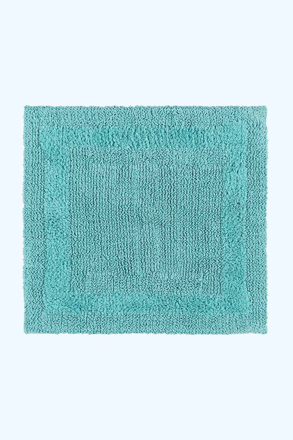 Homescapes Luxury Square Bath Mat 1600GSM 100% Cotton Reversible Shower Mat, 50cm in Aqua