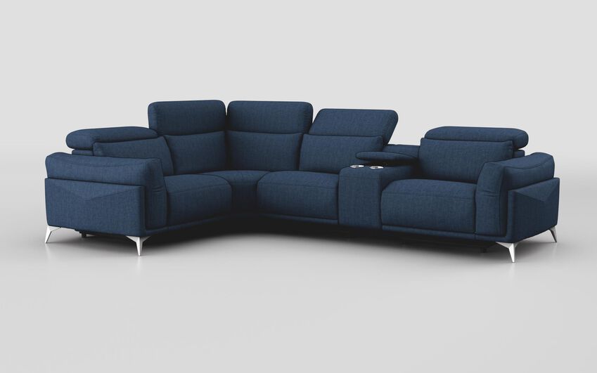 Blue Fabric Gattolino 1 Corner 2 Static Sofa with Manual Head Tilts & Console