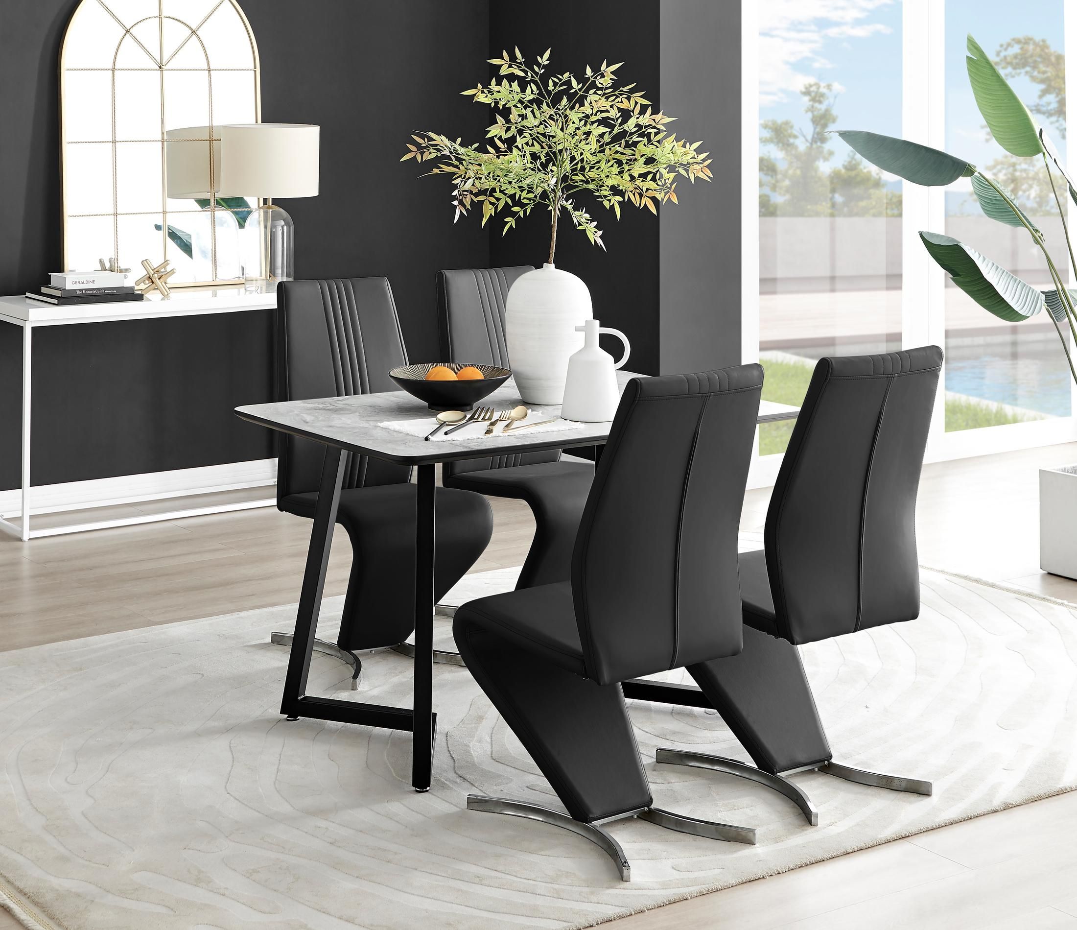 FurnitureboxUK Carson White Marble Effect Dining Table & 4 Willow Chairs in Black