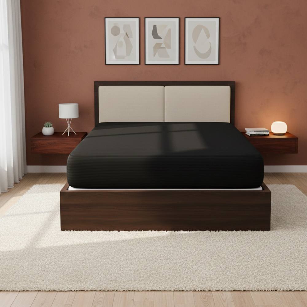 Snug City Satin Stripe Soft Touch Fitted Sheet 40cm Extra Deep Skirt Bed Linen in Black