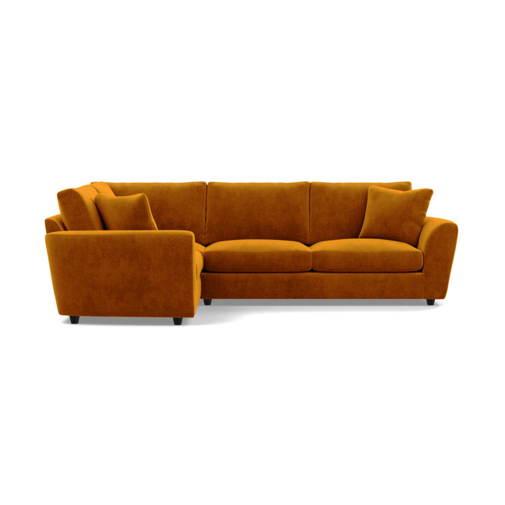 Heal's Snooze Left Hand Facing Corner Sofa Smart Luxe Velvet Cognac Black