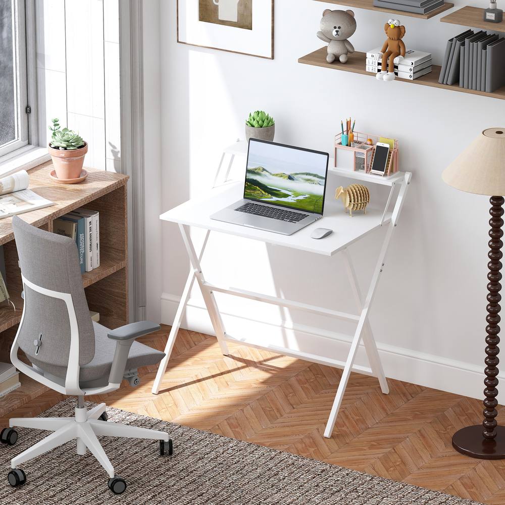 HOMCOM 81.5 cm Folding Computer Desk for Small Spaces Bedroom, White