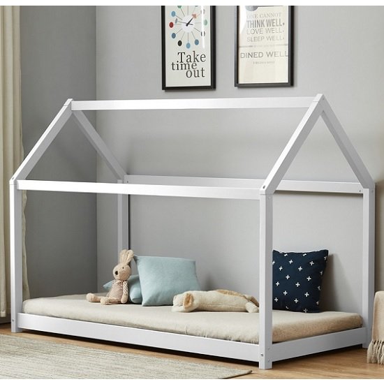 Bellerby Wooden Single House Bed In White