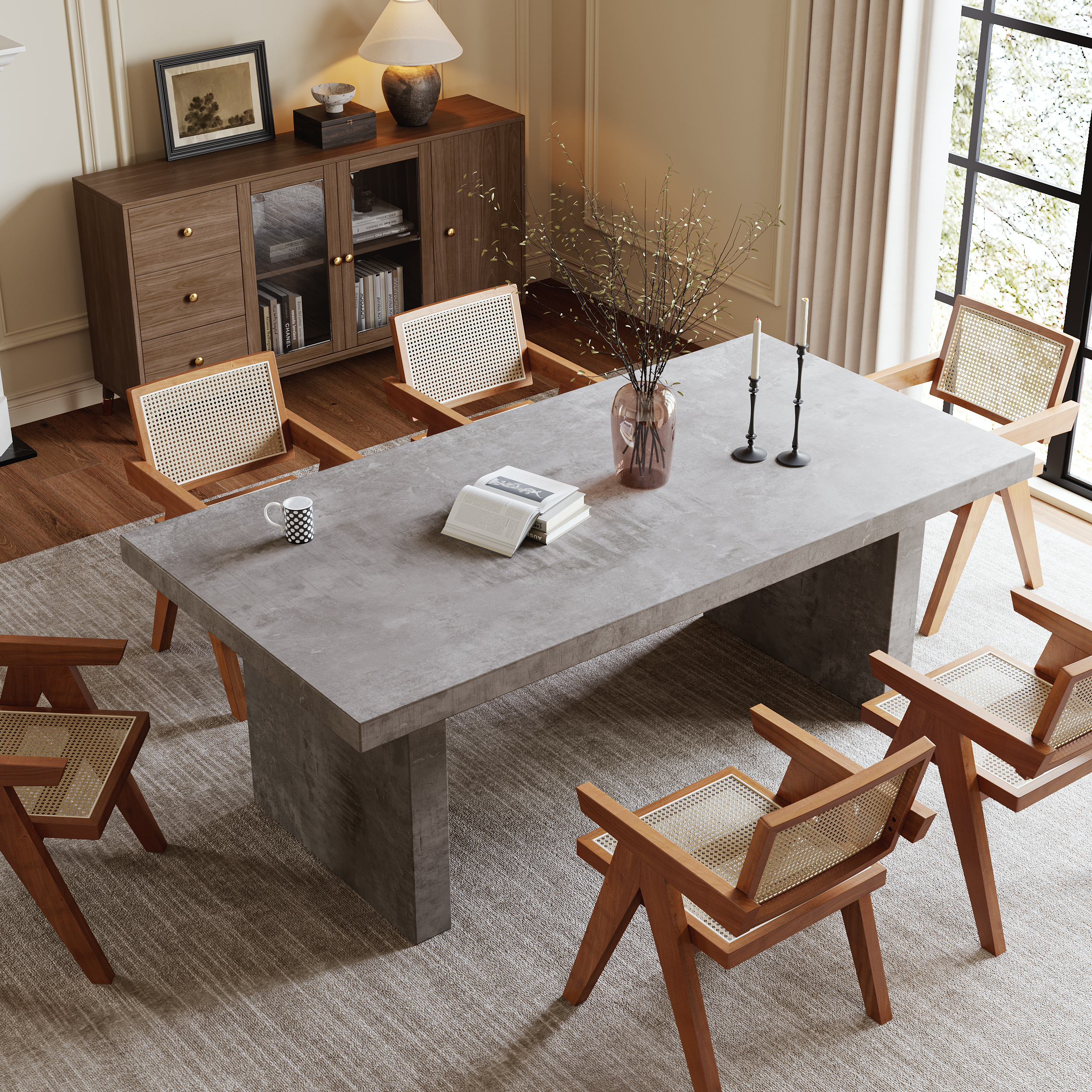 2000mm Farmhouse Rectangle Wood Dining Table Gray Seats 6-8 People