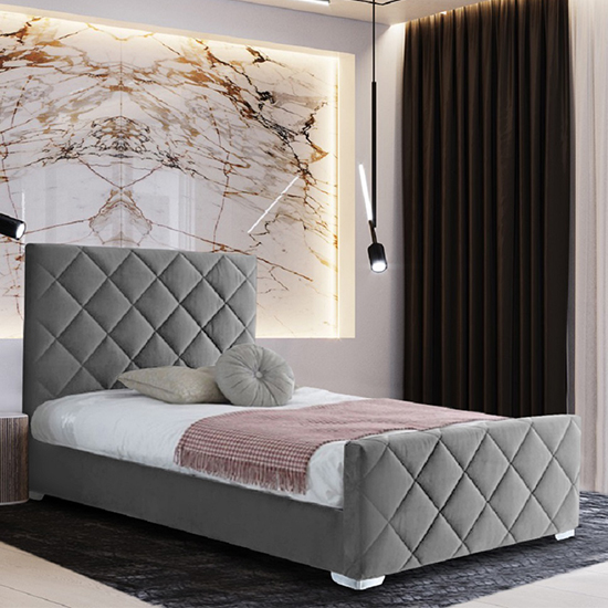 Effingham Plush Velvet Super King Size Bed In Grey