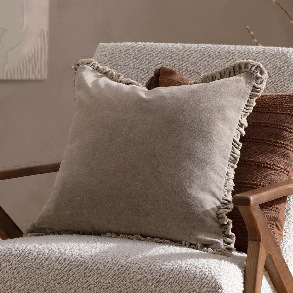 Yard Bertie 100% Cotton Velvet Cushion in Light Beige