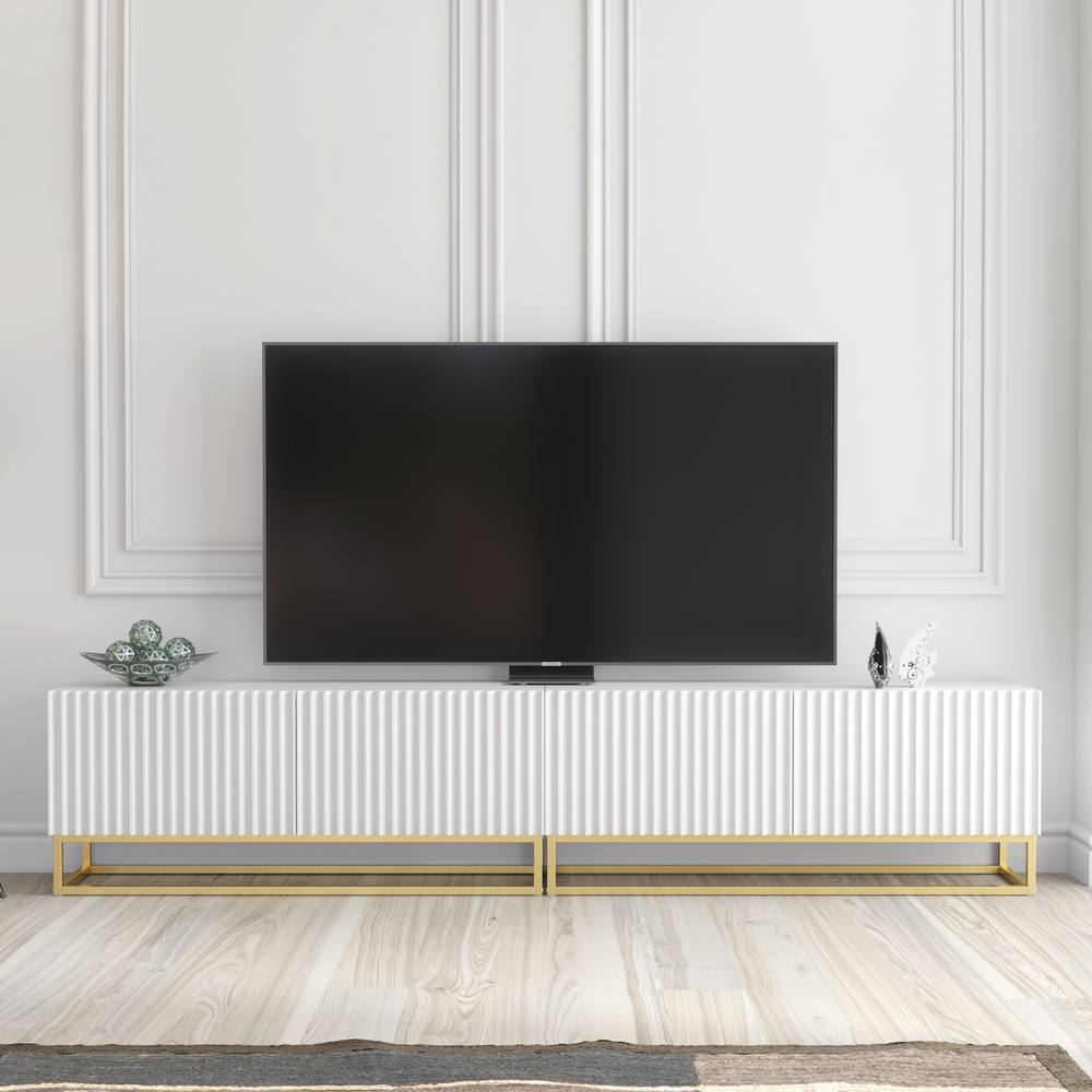 Creative Furniture Ripple Duo TV Unit 200cm - Modern Fluted Design with Push to Open Doors in White