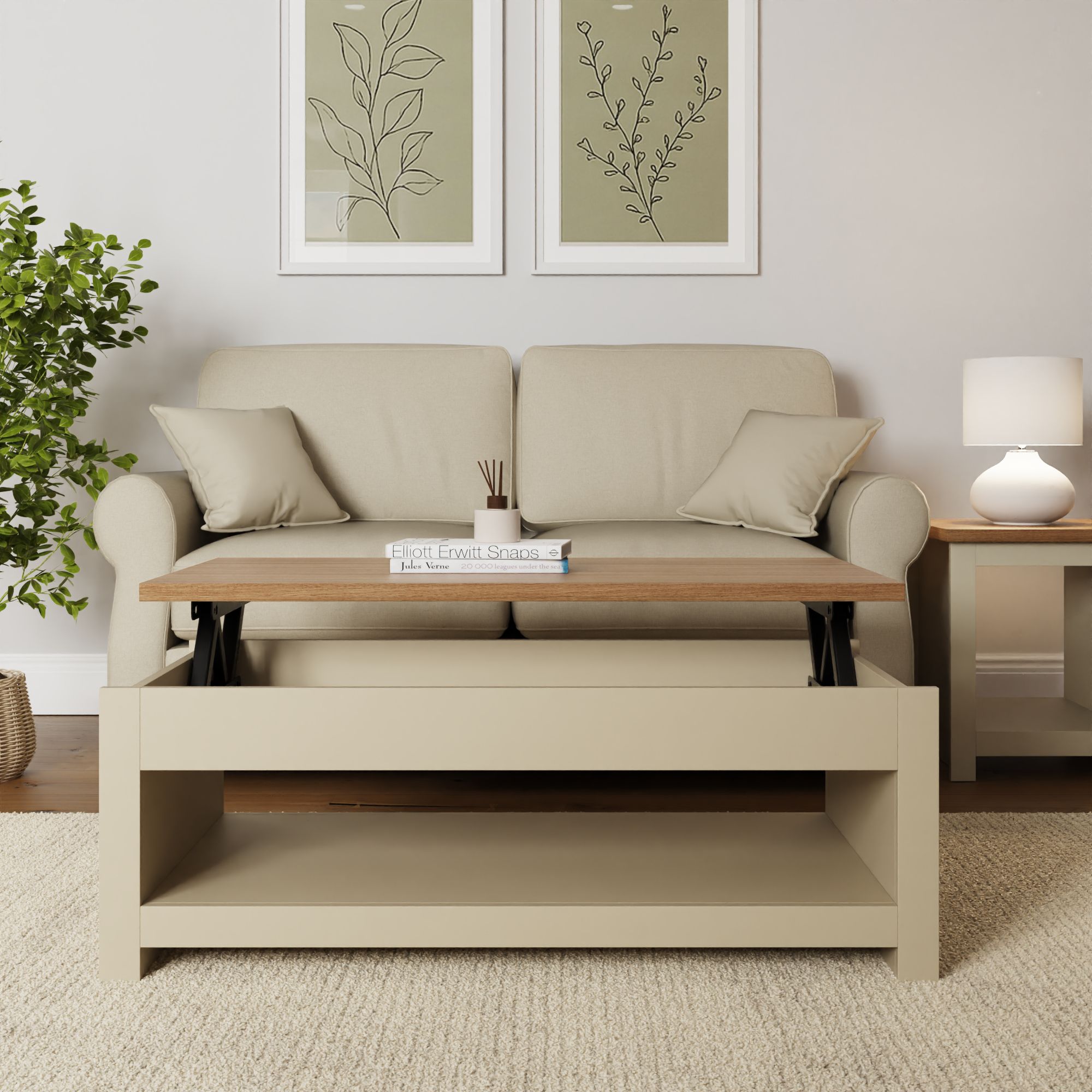 GFW Lancaster Lift Up Coffee Table in Cream