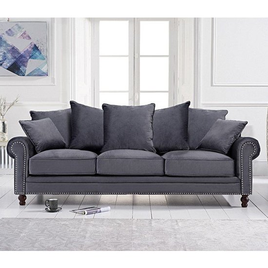 Ellopine Plush Fabric Upholstered 3 Seater Sofa In Grey