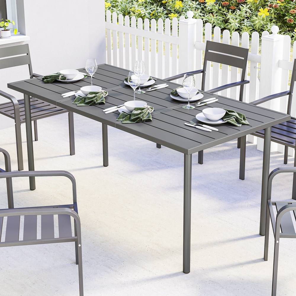 OUTSUNNY Garden Dining Table for 6 Person, 165 x 80 cm in Dark Grey