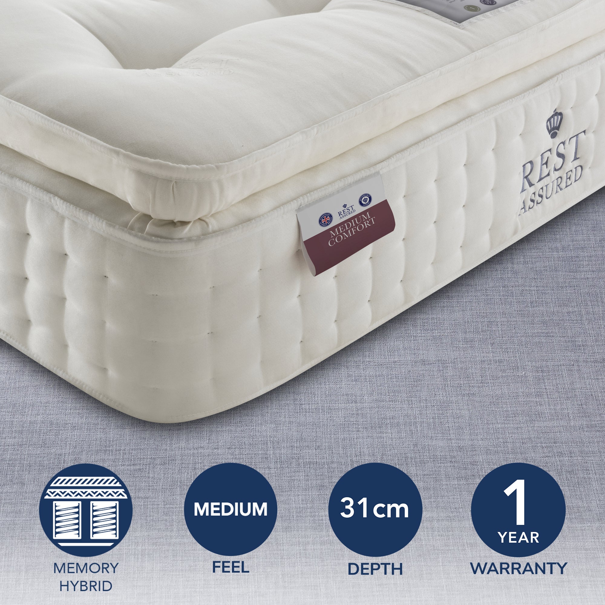 Rest Assured 2000 Pocket Memory Medium Mattress White