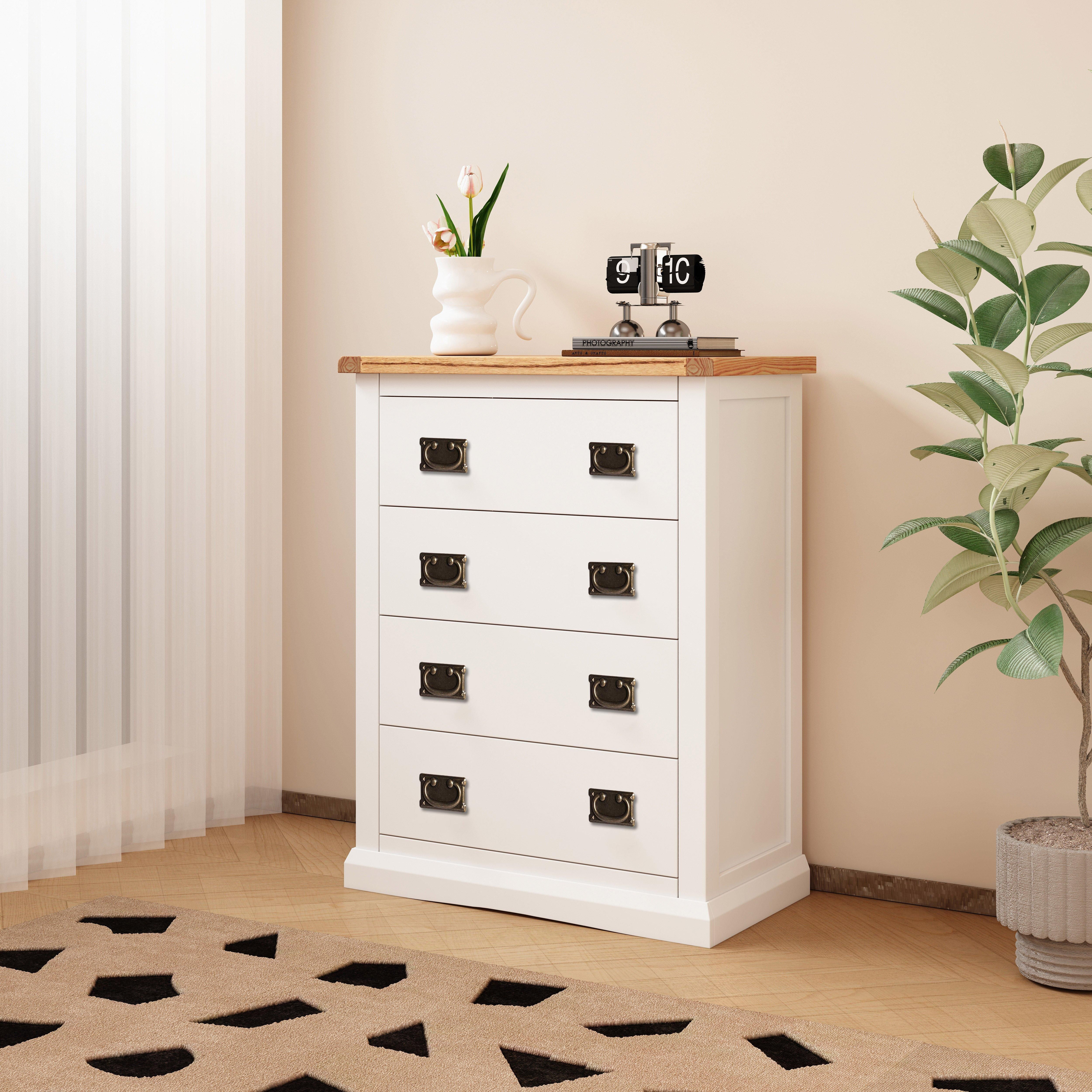 Cabinet Bits Cosenza 4 Drawer Chest of Drawers Bras Drop Handle in Off-White