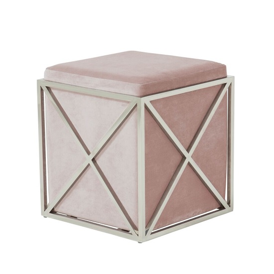 Farran Stool In Pink Velvet With Polished Stainless Steel