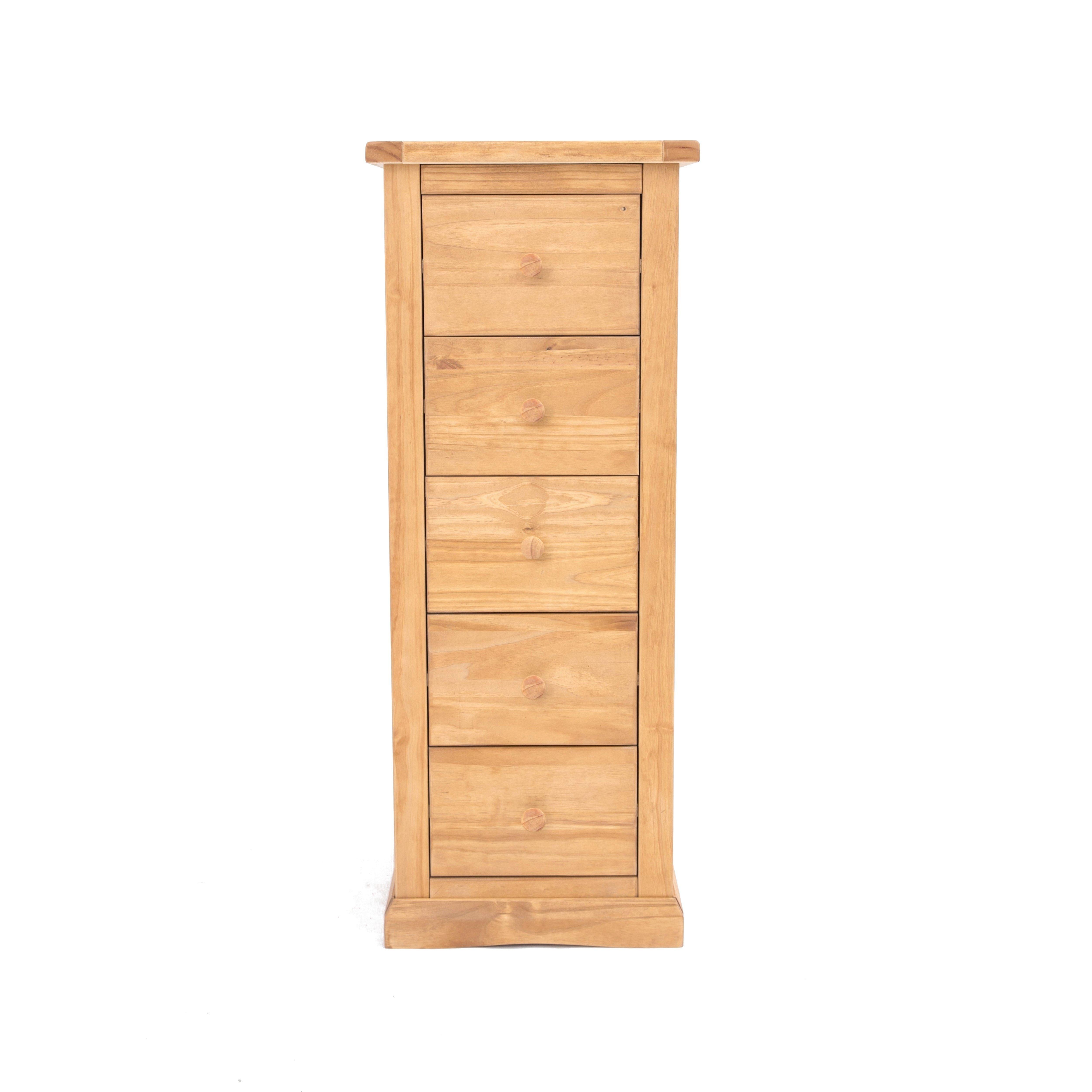Cabinet Bits Lucca 5 Drawer Narrow Chest of Drawers Wood Knob in Light Brown