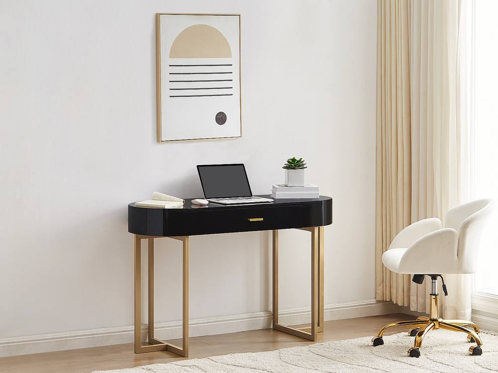 Vente-unique Console Desk With 1 Drawer - Lacquered MDF & Metal - Black & Gold