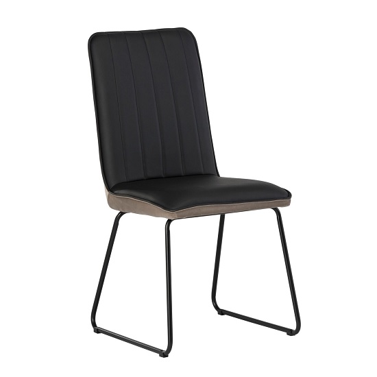 Greco Dining Chair In Black Faux Leather And Taupe Velvet
