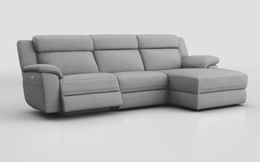 Grey Fabric Sarsina 3 Seater Sofa Left Hand Facing Power & Right Hand Facing Lounger with Head Tilt
