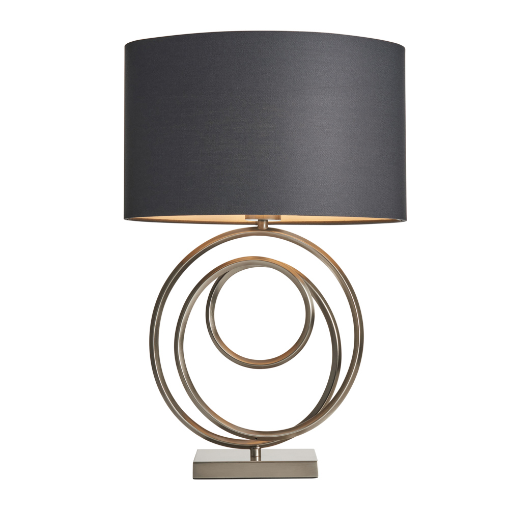 Saturn Swirl Base Table Lamp with Dark Grey Shade, Black Nickel